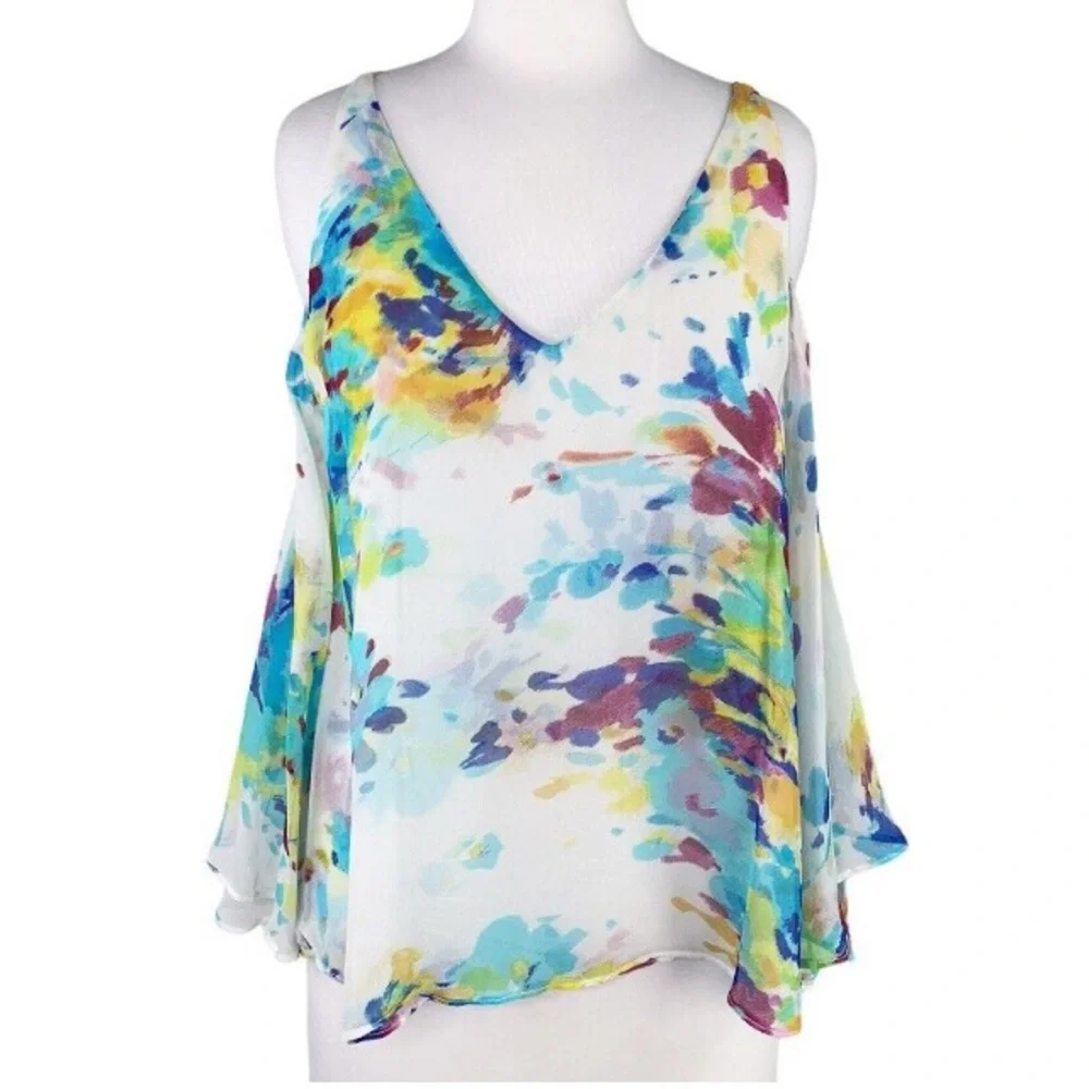 Anthro Maeve 100% Silk Watercolor Floral Cold Shoulder Tank Blouse Top - Picture 8 of 12
